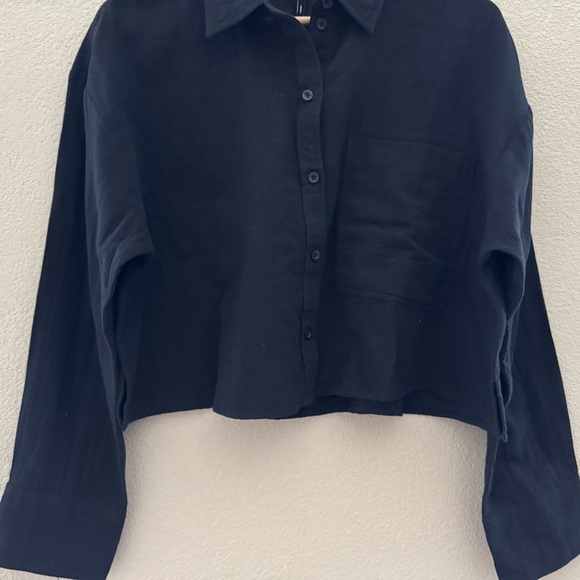 Me + Em Cheesecloth Cropped Shirt Button Up Long Sleeve Classic Minimalist 6 NWT - Picture 7 of 14